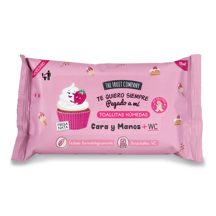 Toallitas Húmedas para Cara y Manos Desechables - The Fruit Company : Fresa y Nata - 1