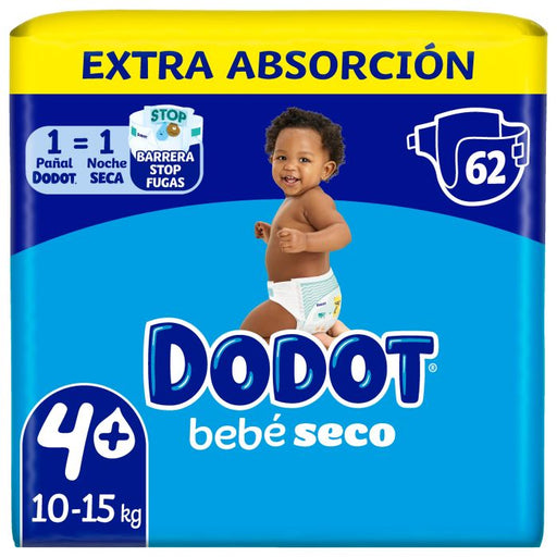 Pañales Bebé Seco Talla 4+ (10-15kg): 62 Unidades - Dodot - 1