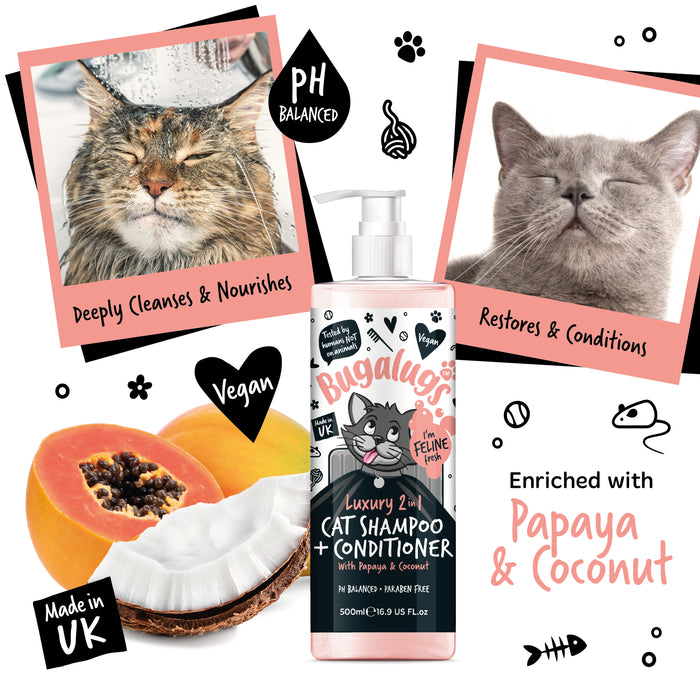 Champú y Acondicionador 2 en 1 para Gatos - Papaya y Coco - Bugalugs : 500ml - 3