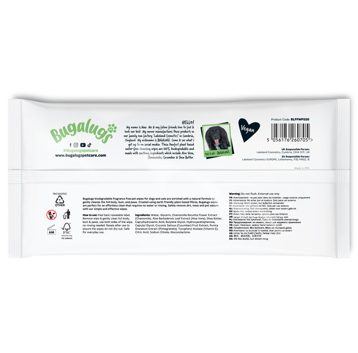 Toallitas Biodegradables para Mascotas Sin Fragancia (110 uds) - Bugalugs - 2