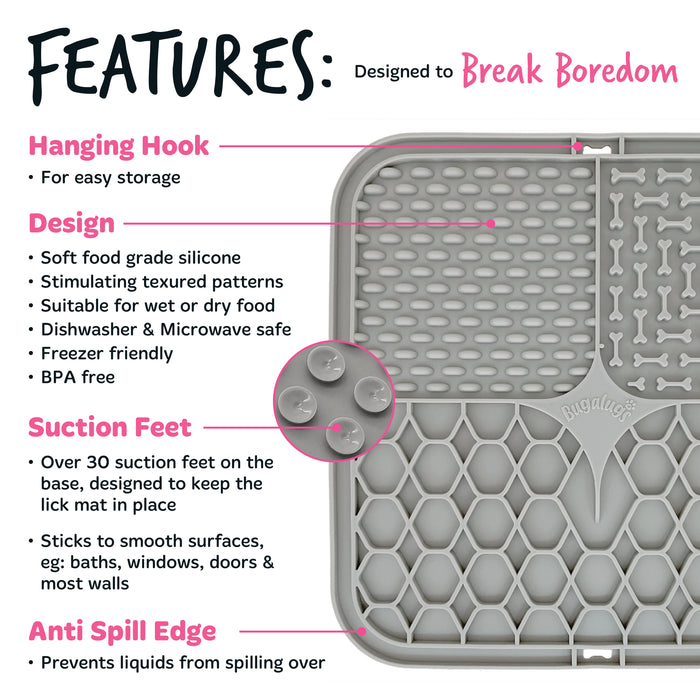 Lick Mat Antiestrés para Perros y Gatos - Gris - Bugalugs : Gris - 3