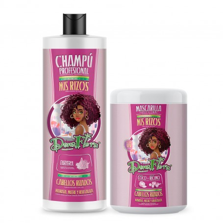 Pack Mis Rizos: Champú 1000ml + Mascarilla Capilar 1000ml - Dona Flora - 1