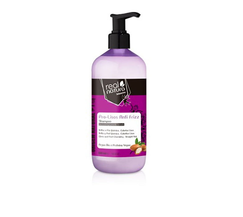 Champú sin Sal con Argán Anti-rotura para Cabellos Lisos - Champô Sem Sal Pro-lisos Anti Frizz Argan 500 ml - Real Natura - 1