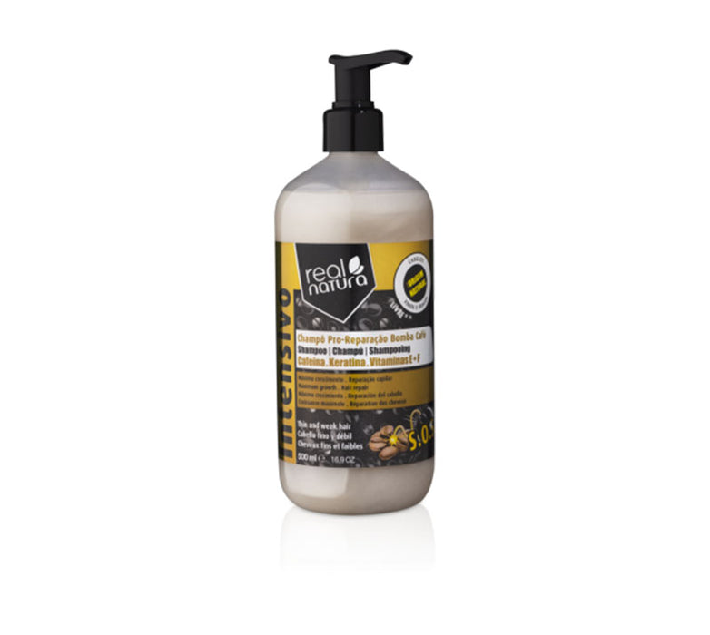 Champú sin Sal con Café para Cabello Dañado - Champô Sem Sal Pro-reparação Bomba Café 500 ml - Real Natura - 1