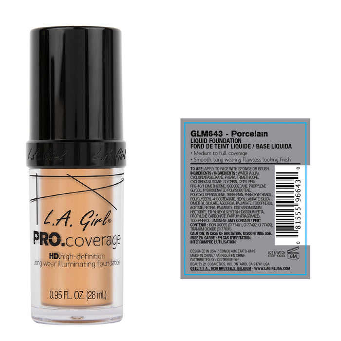Base de Maquillaje Líquida - Pro Coverage Illuminating - L.A. Girl : Porcelain - 2