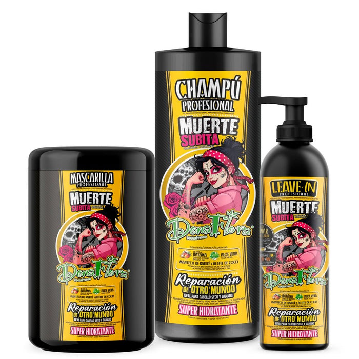 Pack Muerte Súbita: Champú 1000ml + Mascarilla 100ml + Leave‑In 500ml - Dona Flora - 1