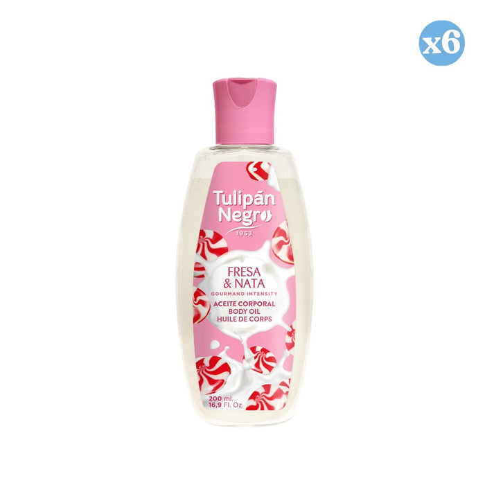 Pack 6x - Aceite Corporal Tulipán Negro Fresa &amp; Nata 200 ml - Tulipan Negro - 1