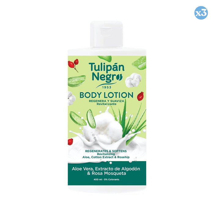 Pack 3x - BODY LOTION T.NEGRO ALOE, ALGODÓN Y ROSA M 400ML - Tulipan Negro - 1
