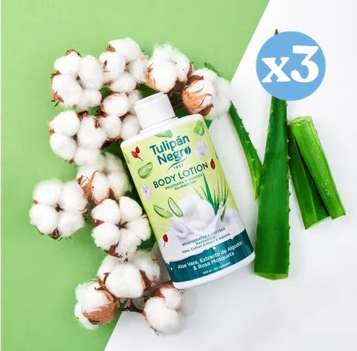 Pack 3x - BODY LOTION T.NEGRO ALOE, ALGODÓN Y ROSA M 400ML - Tulipan Negro - 2