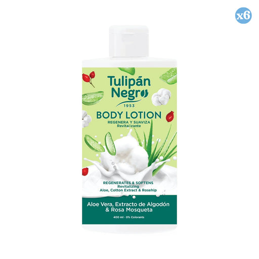 Pack 6x - BODY LOTION T.NEGRO ALOE, ALGODÓN Y ROSA M 400ML - Tulipan Negro - 1